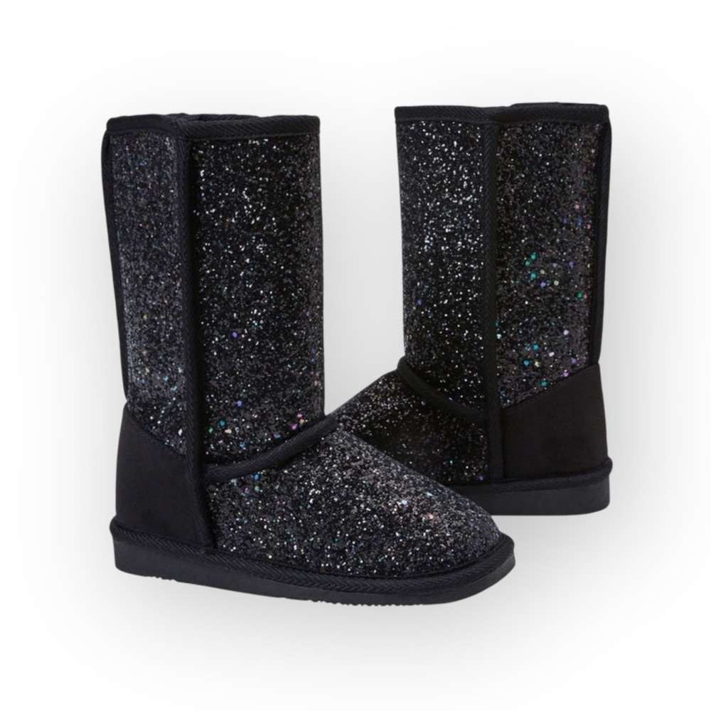 new Fab Kids ❁ JustFab FabKids Glitter Fuzzy Ugg Boot Boots ❁ Black ❁ 7 Toddler